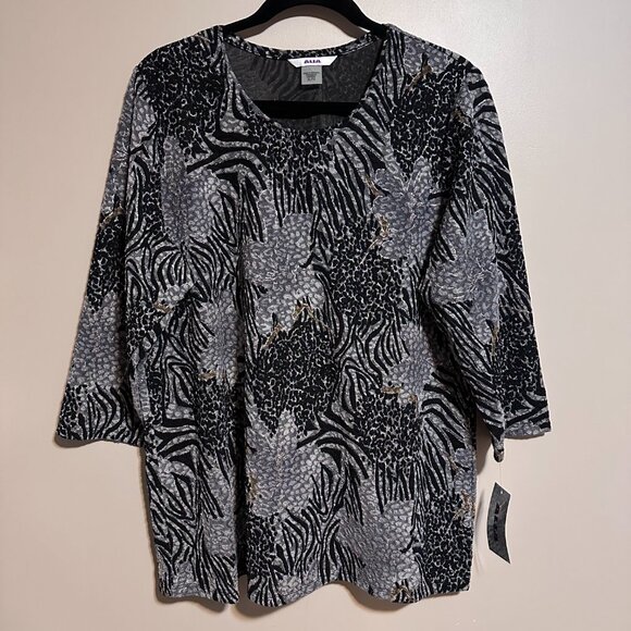 Alia Grey Animal Print Blouse Size XL 3/4 Sleeve NWT Women's - Picture 7 of 7